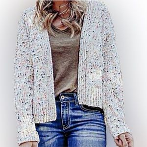 Moon and Madison Chenille Cardigan Sweater Confetti Chunky Cropped Small rainbow